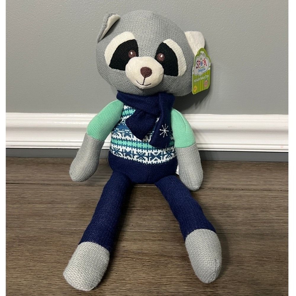 Spark Create Imagine‎ Holiday Raccoon Plush Baby Toy with Scarf NWT